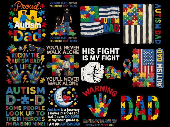 Download Autism Dad 4th of July USA Tshirt Bundle - Bundle Collection