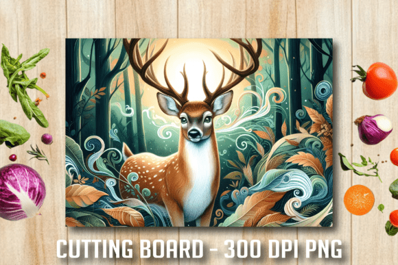 Download Fantasy Forest Deer Wood Cutting Board - Wood cutting Collection