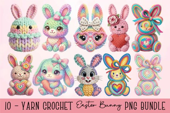Download 10 Yarn Crochet Easter Bunny PNG Bundle - Bundle Collection