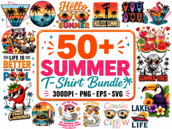 Download Retro Summer T-Shirt Design Bundle - Bundle Collection