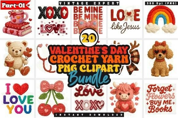 Download Valentine Faux Crochet Yarn PNG Bundle - Bundle Collection