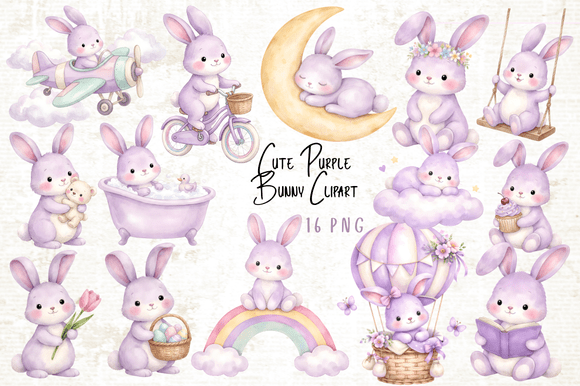 Download Cute Purple Bunny Clipart Bundle - Bundle Collection