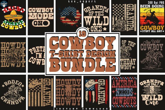 Download Cowboy Western PNG T-shirt Design Bundle - Bundle Collection