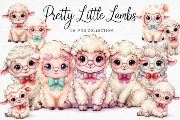 Download Watercolor Cute Lamb Clipart PNG Bundle - Bundle Collection