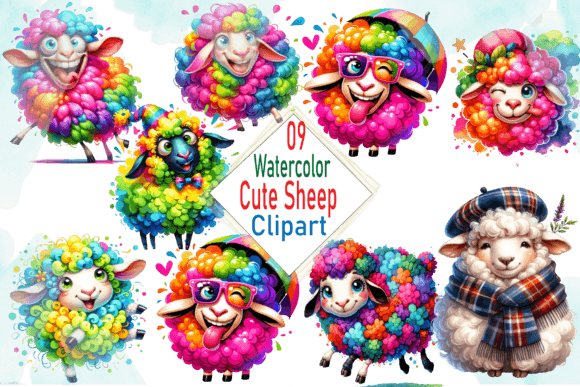 Download Watercolor Cute Sheep Clipart Bundle - Bundle Collection