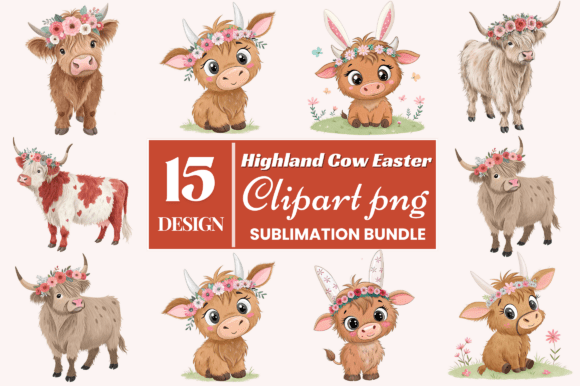 Download Highland Cow Easter Clipart PNG Bundle - Bundle Collection