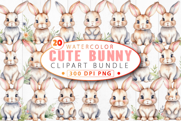 Download Watercolor Cute Bunny Clipart Bundle - Bundle Collection
