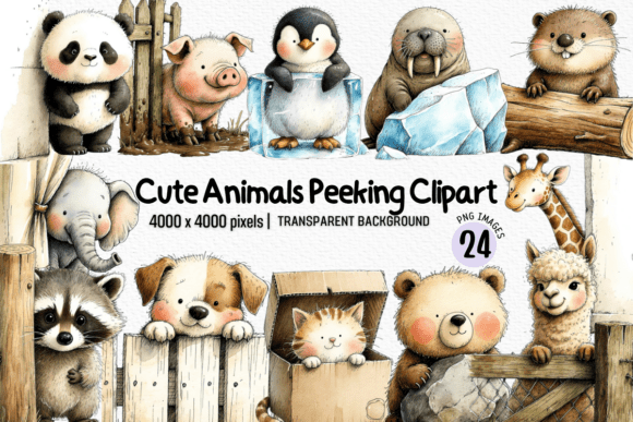 Download Cute Animals Peeking Clipart Bundle PNG - Bundle Collection