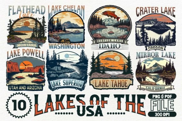 Download Lakes of the USA T-shirt Design Bundle - Bundle Collection