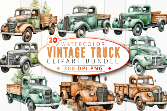 Download Watercolor Vintage Truck Clipart Bundle - Bundle Collection