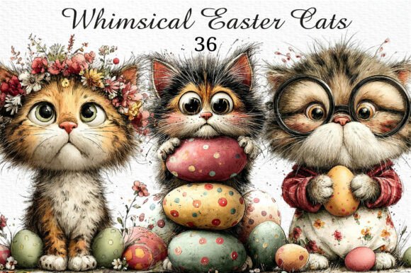 Download Whimsical Easter Cats Clipart Png Bundle - Bundle Collection