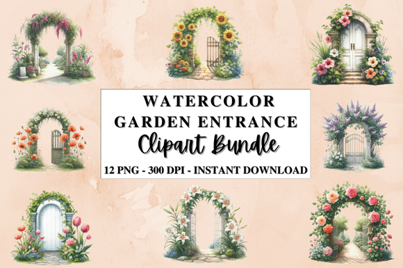 Download Watercolor Garden Gates Clipart Bundle - Bundle Collection
