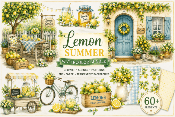 Download Lemon Summer Watercolor Bundle - Bundle Collection