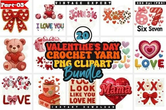 Download Valentine Faux Crochet Yarn PNG Bundle - Bundle Collection