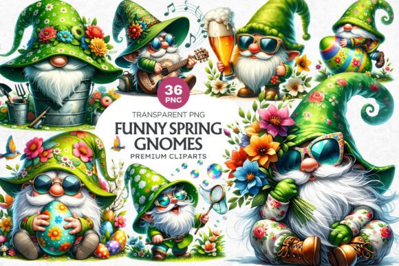 Download 36 Funny Spring Gnome Clipart Bundle - Bundle Collection